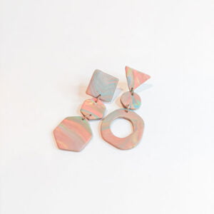 Simply Cyra Polymer Clay Subtle Rainbow Marble Asymmetrical earrings 1c
