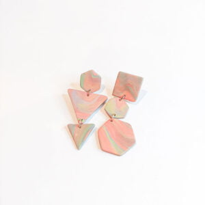 Simply Cyra Polymer Clay Subtle Rainbow Marble Asymmetrical earrings 2b